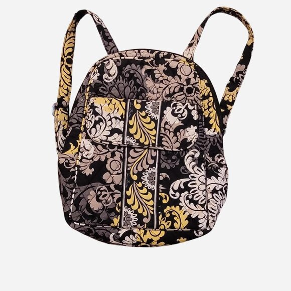 Vera Bradley Yellow and Black Paisley Print backpack with multiple pockets - Picture 1 of 6